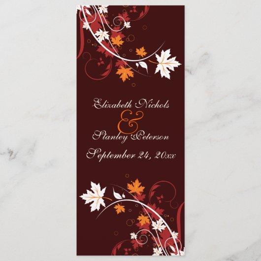 Fall laat oranje rood wit huwelijksprogramma achte programma (Voorkant)