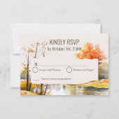 Fall Lake Watercolor Woodsy Landscape RSVP (Voorkant)