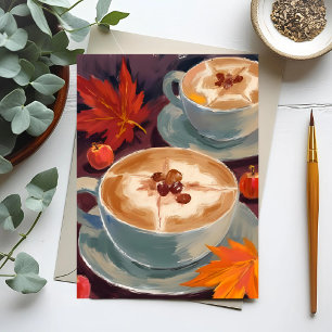 Fall Latte Date   Herfst Koffiebladeren Aquarel Briefkaart