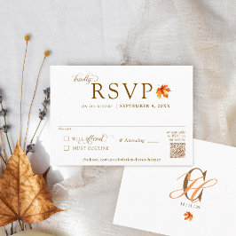 Fall Leaf Rustic Autumn Wedding QR Code RSVP Informatiekaartje