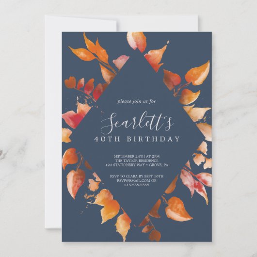 Fall Leaves | 40e verjaardag van Navy Blue en Burg Kaart (Voorkant)