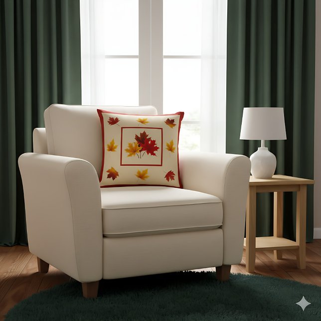 Fall Leaves Accent - Gezellig rustiek herfstdecor Kussen (Farmhouse fall pillow with autumn leaves - cozy seasonal accent for your home)