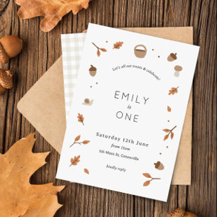 Fall Leaves Autumn Woodland Gingham Invite Kaart