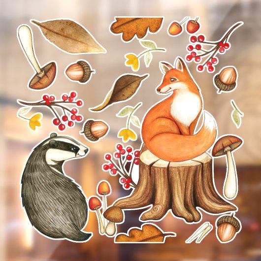 Fall Leaves Badger & Fox Raamsticker (Vel 2)