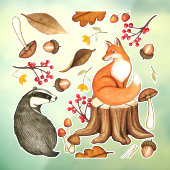 Fall Leaves Badger & Fox Raamsticker (Vel 3)