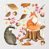 Fall Leaves Badger & Fox Raamsticker (Vel)