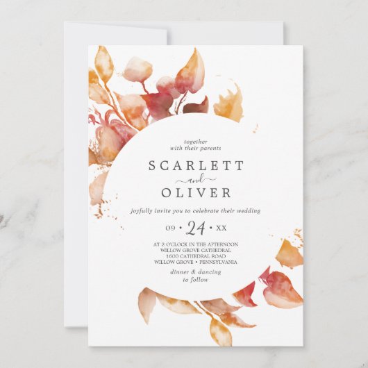 Fall Leaves | Casual huwelijk met witte en Bourgog Kaart (Voorkant)