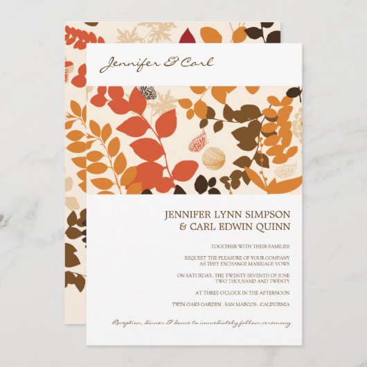 Fall Leaves Collage Wedding Uitnodiging (Voorkant / Achterkant)