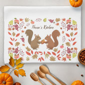 Fall Leaves Eekhoorns Personaliseren Theedoek