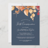 Fall Leaves | Eerste communie van Navy Blue en Bur Kaart (Voorkant)