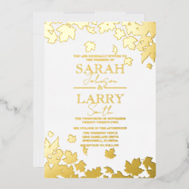 Fall Leaves Elegant Gold Traditional Wedding Folie Uitnodiging