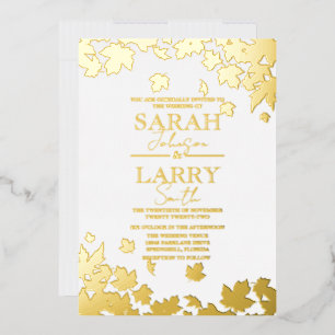 Fall Leaves Elegant Gold Traditional Wedding Folie Uitnodiging