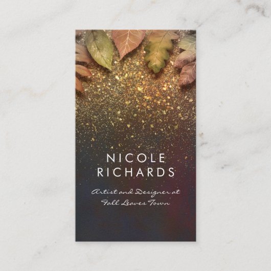 Fall Leaves en Gold Glitter Shine Elegant Visitekaartje (Voorkant)