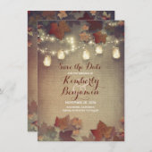 Fall Leaves en Rustic Mason Jars redden de datum Save The Date (Voorkant / Achterkant)