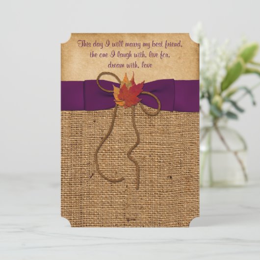 Fall Leaves FAUX Burlap, bruiloft uitnodigen - Paa Kaart (Staand voorkant)