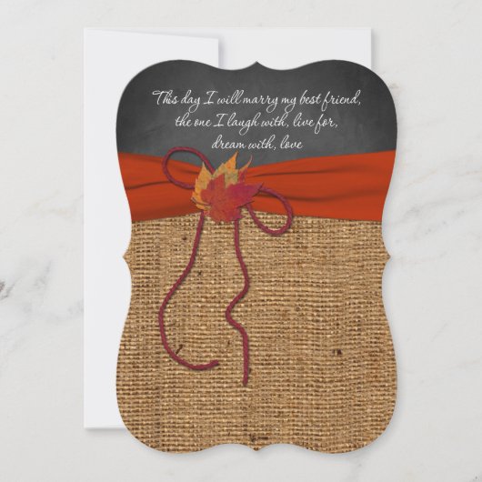 Fall Leaves FAUX Burlap, Chalkboard Wedding Invite Kaart (Voorkant)