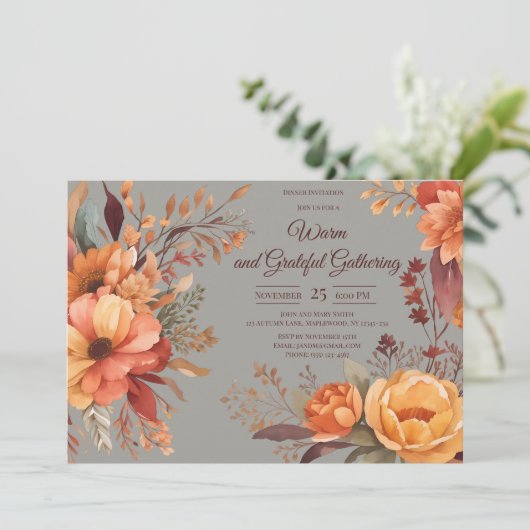 Fall Leaves Floral Thanksgiving Friendsgiving Kaart (Staand voorkant)