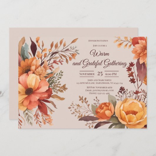 Fall Leaves Floral Thanksgiving Friendsgiving Kaart (Voorkant / Achterkant)