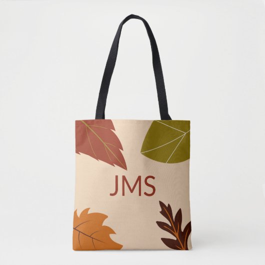 Fall Leaves Groen Bruin en Sinaasappel Monogram Draagtas (Voorkant)