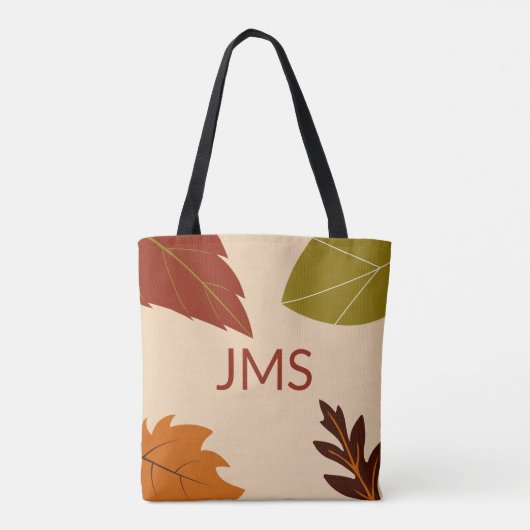 Fall Leaves Groen Bruin en Sinaasappel Monogram Draagtas (Achterkant)