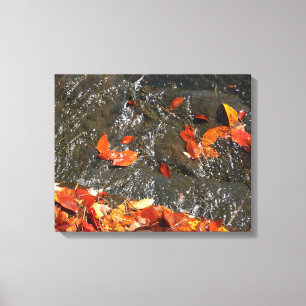 Fall Leaves in Waterfall I Autumn Photography Canvas Afdruk