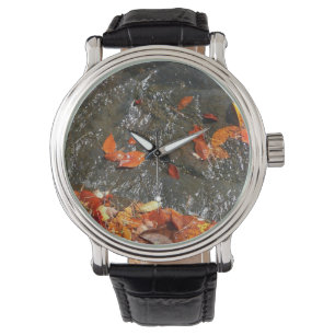 Fall Leaves in Waterfall I Autumn Photography Horloge
