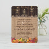 Fall Leaves Lace Burlap Wood Weddenschap Kaart (Staand voorkant)