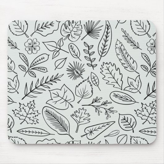 Fall Leaves Line Art Pattern - Cute Minimal Simple Muismat (Voorkant)