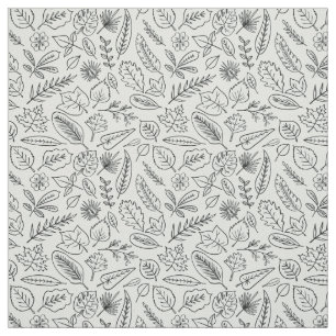 Fall Leaves Line Art Pattern - Cute Minimal Simple Stof
