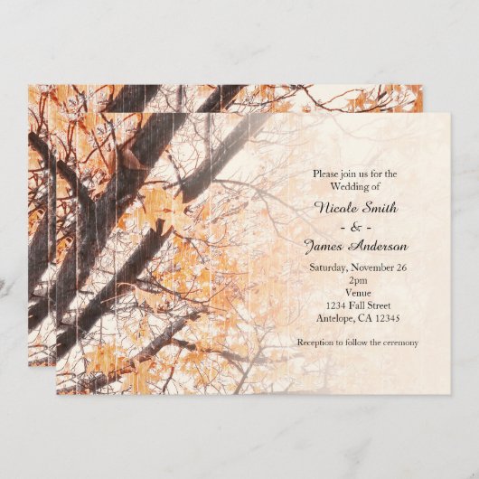 Fall Leaves Maple Tree Rustic Wedding Invitations Kaart (Voorkant / Achterkant)
