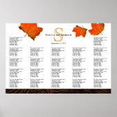 Fall Leaves Monogram Wood Wedding Seding Chart Poster (Voorkant)