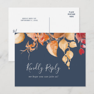 Fall Leaves Navy Blue Menu Choice RSVP Briefkaar