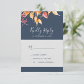Fall Leaves | Navy Blue Simple RSVP-kaart RSVP Kaartje (Staand voorkant)
