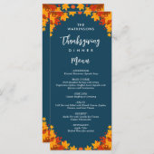 Fall Leaves Navy Blue Thanksgiving Menu (Voorkant / Achterkant)