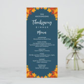 Fall Leaves Navy Blue Thanksgiving Menu (Staand voorkant)