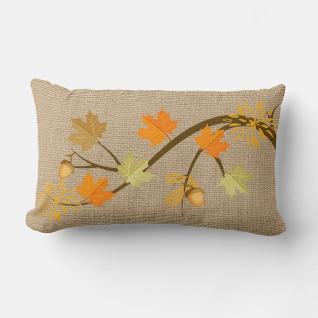 Fall Leaves on faux Burlap Pillow Kussen (Voorkant)