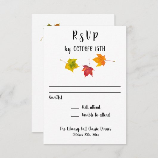Fall Leaves Party Event Reception Réponse RSVP (Devant / Derrière)