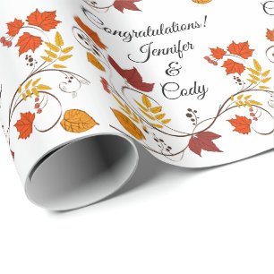 Fall Leaves personaliseert Names Wedding Gift Wrap Cadeaupapier