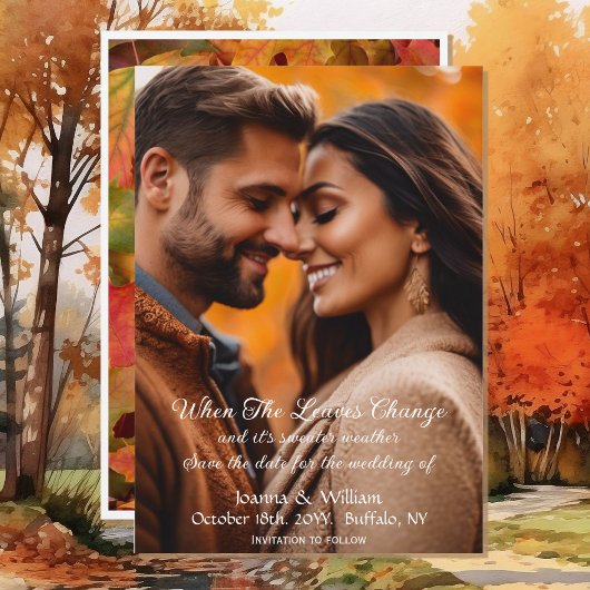Fall Leaves Photo Autumn Wedding Save the Date