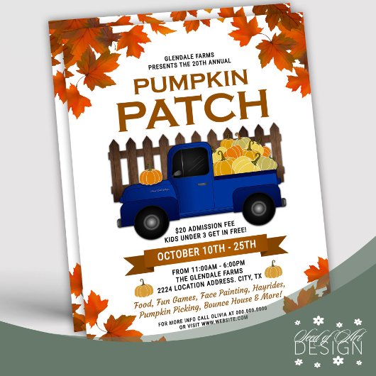Fall Leaves Pumpkin Patch Blue Truck Flyer