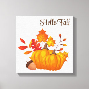 Fall Leaves Pumpkins Wrapped Canvas Art Afdruk
