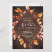 Fall Leaves | Rustic Brown Wood 30th Birthday Kaart (Voorkant)