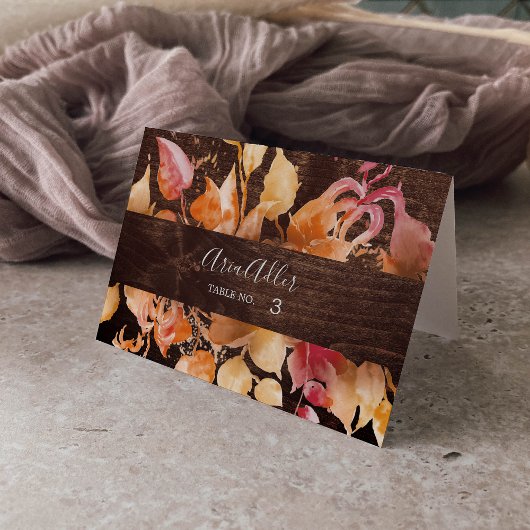 Fall Leaves Rustic Brown Wood Weduwkaarten Kaart