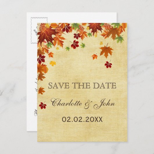 Fall Leaves Rustic Wedding Aankondigingskaart (Voorkant / Achterkant)