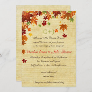 Fall Leaves Rustic Wedding Kaart