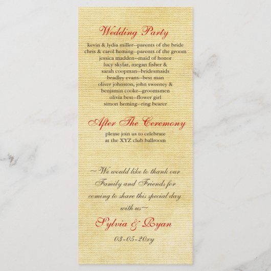 Fall Leaves Rustic Wedding Programma (Achterkant)