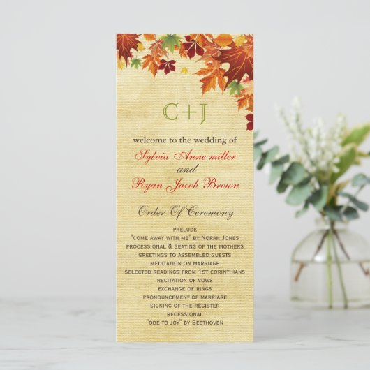 Fall Leaves Rustic Wedding Programma (Staand voorkant)