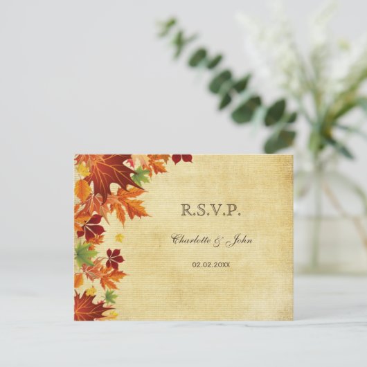 Fall Leaves Rustic Wedding Uitnodiging Briefkaart (Staand voorkant)