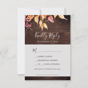 Fall Leaves Rustic Wood Song Request RSVP Card Kaartje