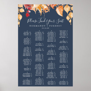 Fall Leaves Schema van de marineblauw-alfabetisc Poster